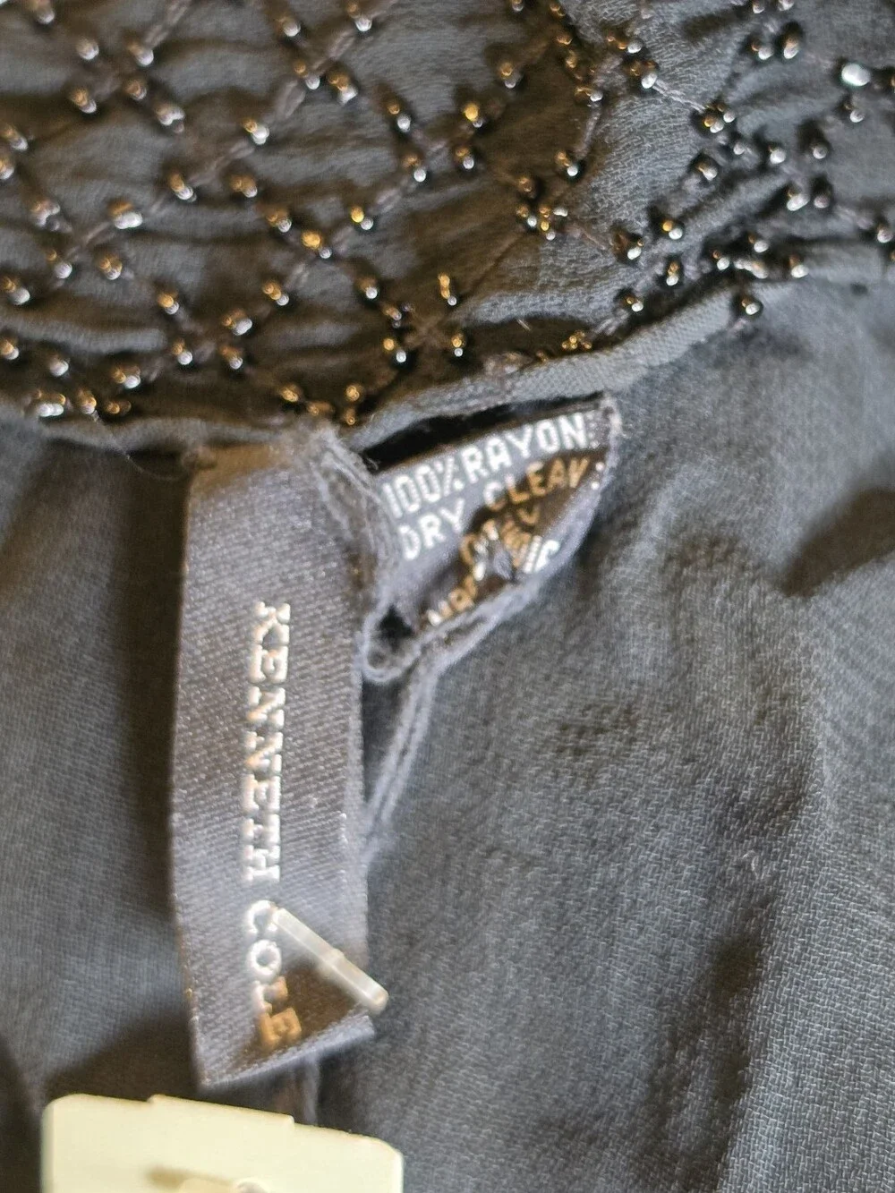 Kenneth Cole Vintage NWT Black Beaded Evening Scarf Shawl Wrap 100% Rayon 75x20